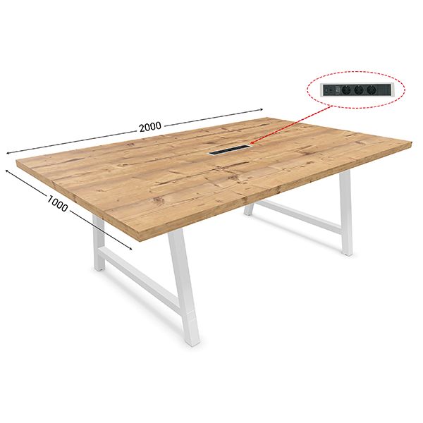 table-de-reunion-l-2000-x-p-1000-mm-plateau-timber-avec-pietement-blanc