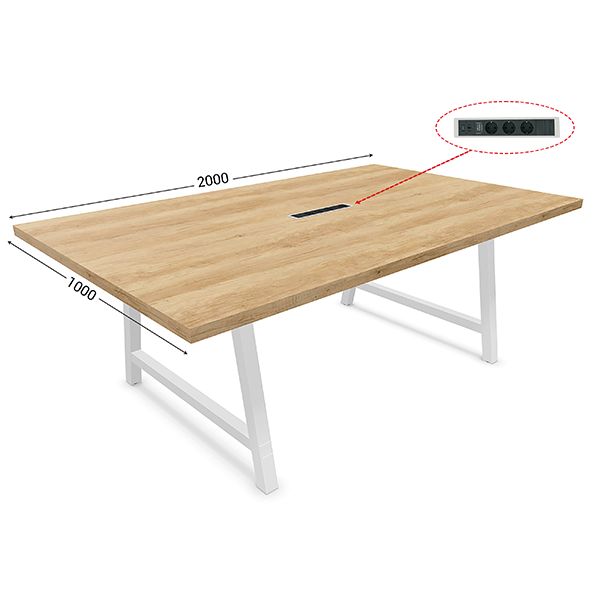 table-de-reunion-l-2000-x-p-1000-mm-plateau-nebraska-avec-pietement-blanc